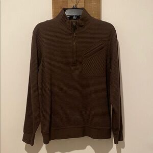 Billy Reid Brown Zip Up Sweater with Ribbed Detailing
